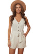 Button V Neck Romper With Belt